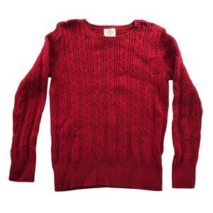 St. Johns Bay Mens Sweater Medium Red Cable Knit Crewneck Long Sleeve Pullover